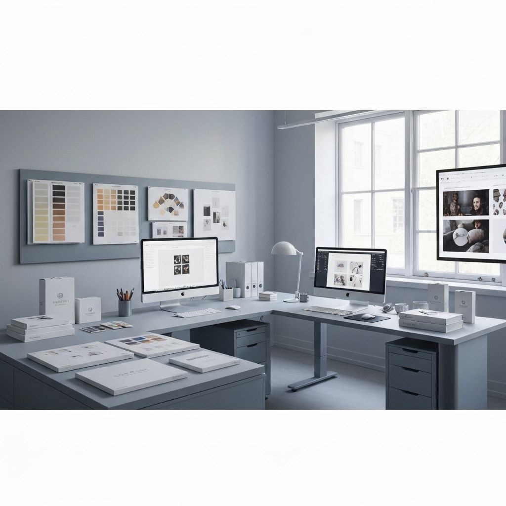 Luxury graphic design studio workspace