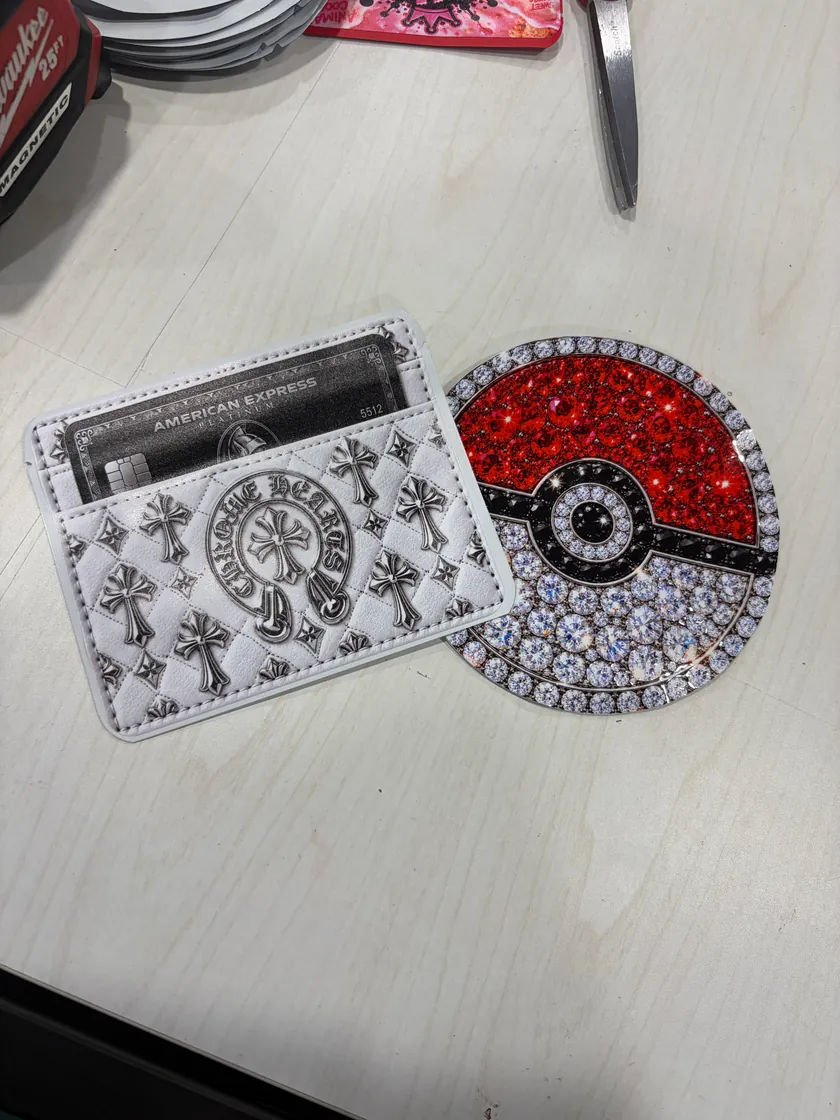 Monochrome rectangular and red circular printed packages